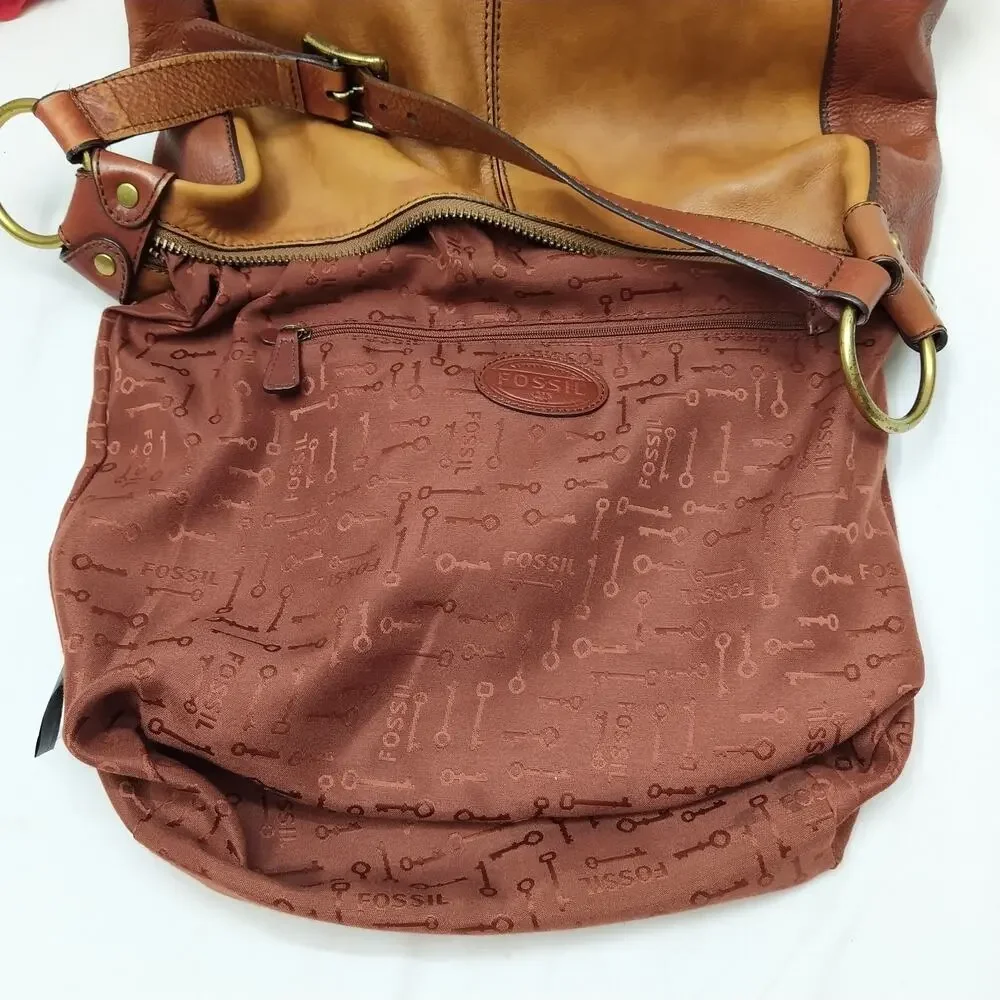 Fossil Maddox Brown Leather Zipper Closure Hobo Shoulder Bag